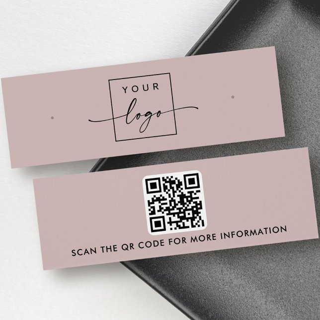 Logo rose de code QR taupe boucle d'oreille (Logo QR code rose taupe stud earring display card)