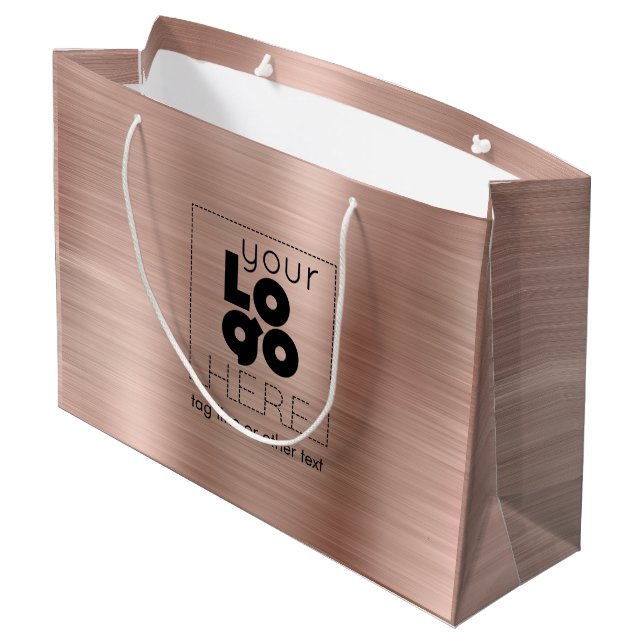 Logo-Rose Gold-Metallpapier-Einkaufstasche Große Geschenktüte (Rückseite Schrägansicht)