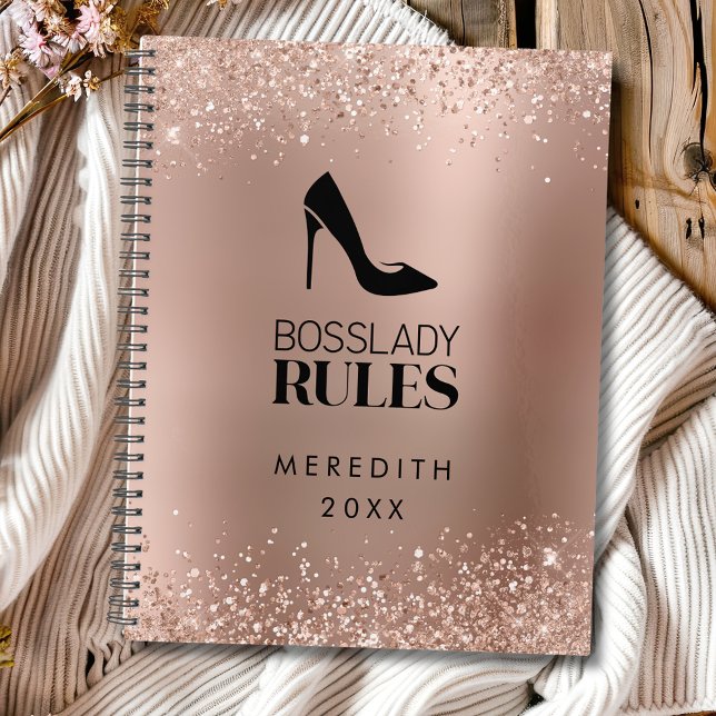 Logo rose Gold Parties scintillant Boss Lady Stile (Rose Gold Glitter Boss Lady Rules Stiletto Logo Personalized Annual Planner)