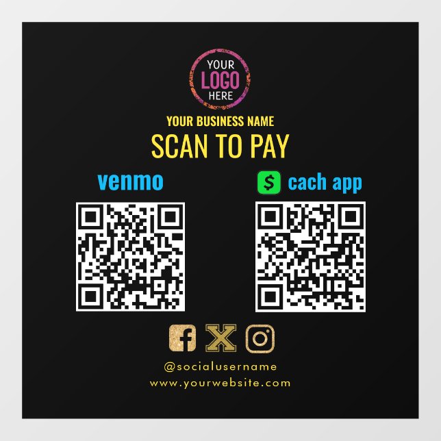 Logo Scan to Pay CashApp Venmo QR-Code Fensteraufkleber (Blatt)