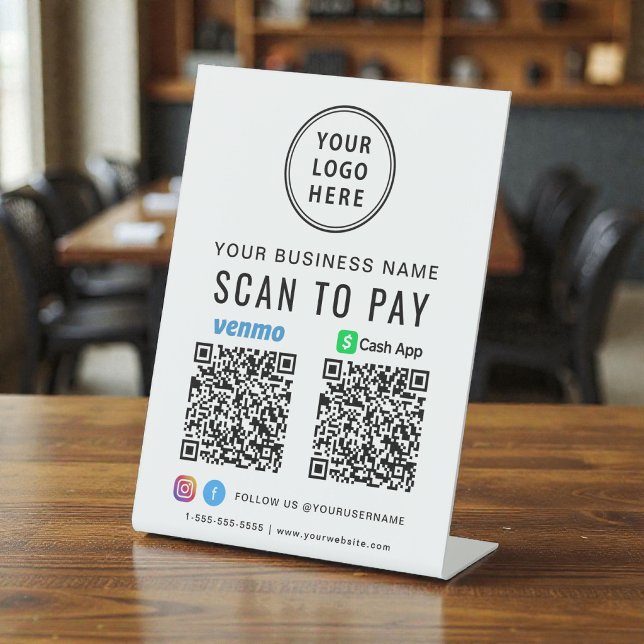 Logo Scan to Pay CashApp Venmo QR-Code Sockelschild (Scan to Pay CashApp Venmo QR Code Logo Pedestal Sign)