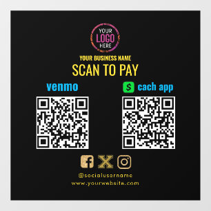 Logo Scanne zum Bezahlen CashApp Venmo QR-Code Fensteraufkleber