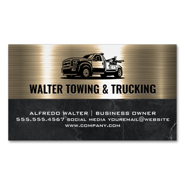 Logo "Schleppwagen" | Metallischer Goldmarmor Magnetische Visitenkarte (Vorderseite)