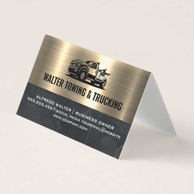 Logo "Schleppwagen" | Metallischer Goldmarmor Visitenkarten (Vorderseite)