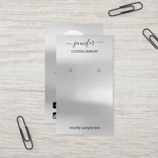 Logo Schmuck Card Social Media Silver Gray Visitenkarte (Vorderseite/Rückseite Beispiel)