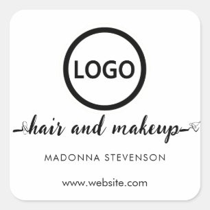 Logo Schwarz-weiße Typografie Haarschminke Quadratischer Aufkleber