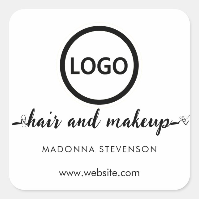 Logo Schwarz-weiße Typografie Haarschminke Quadratischer Aufkleber (Vorderseite)