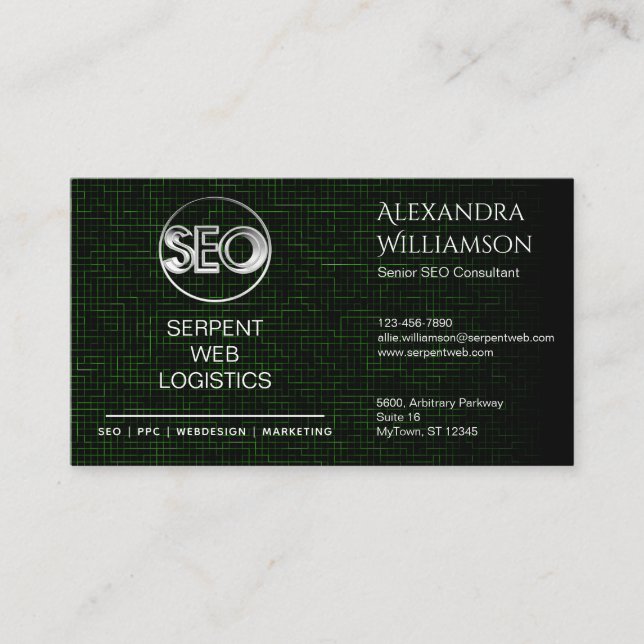 Logo SEO PPC-Netz-Entwurf und Marketings-grünes Visitenkarte (Vorderseite)