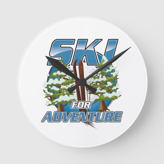 Logo "Ski for Adventure" Runde Wanduhr (Vorderseite)