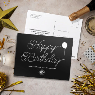 Logo-Skript Minimal Black Business Happy Geburtsta Postkarte