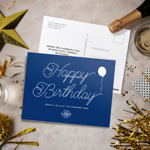 Logo-Skript Minimal Navy Blue Business Geburtstag Postkarte