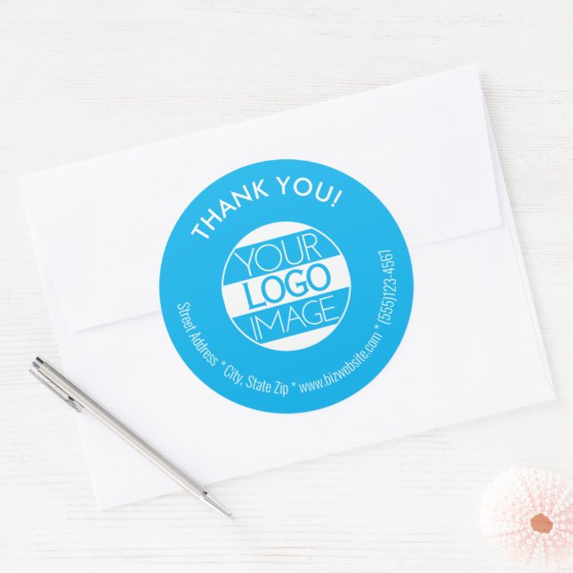 Logo Sky Blue & White Business Vielen Dank bestell Runder Aufkleber (Umschlag)