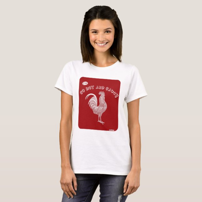 Logo-Slogan für Hot und Saucy Rooster T-Shirt (Vorne ganz)
