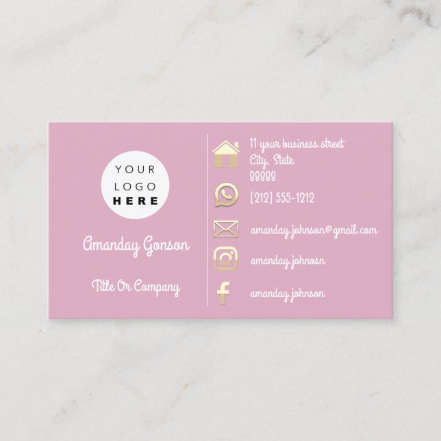 Logo Social Media Gold QR Code Adresse Rosa Pulver Visitenkarte (Vorderseite)
