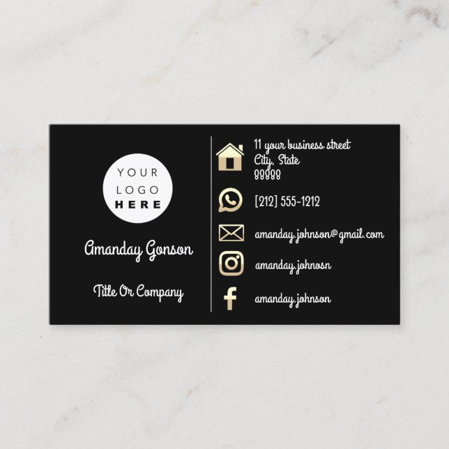 Logo Social Media Gold QR Code Gold Black Visitenkarte (Vorderseite)