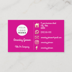Logo Social Media Gold QR Code Gold Pink Visitenkarte