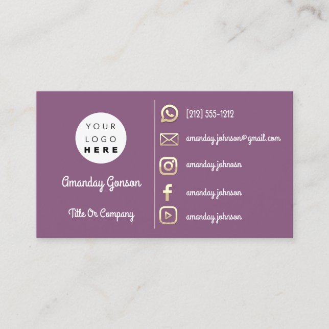 Logo Social Media Gold QR Gold Lila Visitenkarte (Vorderseite)