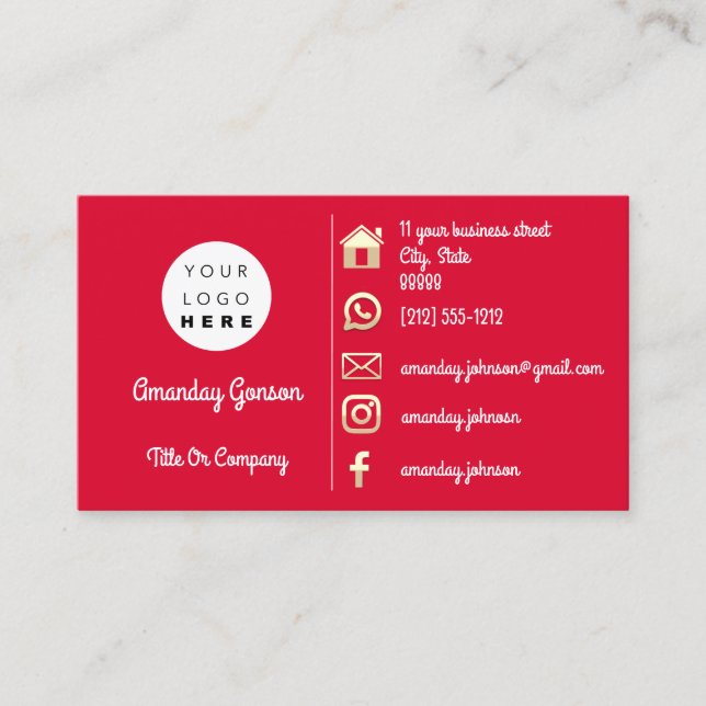 Logo Social Media Gold QR Red Gold Gold Visitenkarte (Vorderseite)