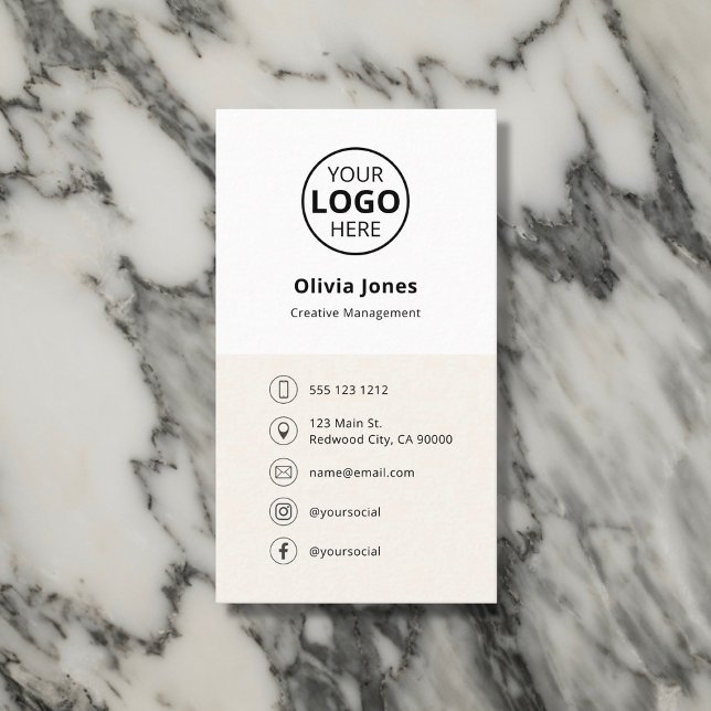 Logo Social Media Minimalistisch Beige Visitenkarte (Von Creator hochgeladen)