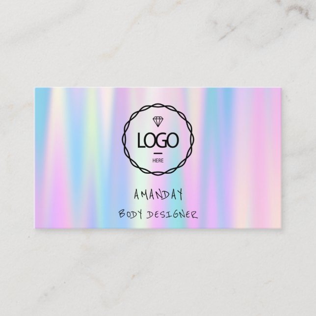 Logo Social Media QR Code Gold Holograph Blau Visitenkarte (Vorderseite)