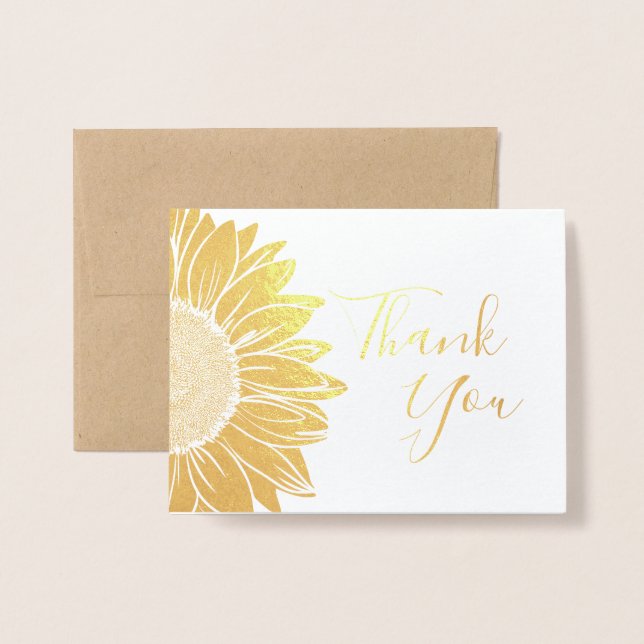 Logo Sonnenblumen Gold Foil Vielen Dank Karten (Vorderseite mit Umschlag)
