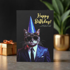 Logo Spaß Schwarz-weiß Cat Blue Anzug Party Geburt Karte