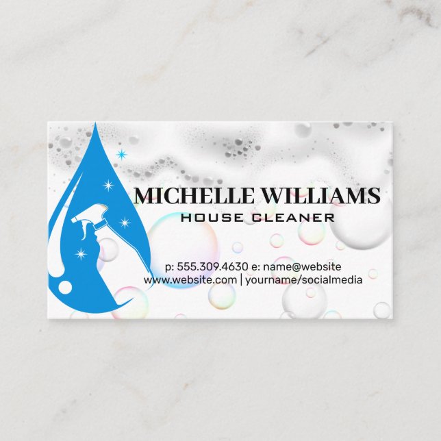 Logo "Spray Bottle Water Drop" | Seifenblasen Visitenkarte (Vorderseite)
