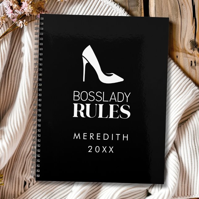 Logo Stiletto Dame de compagnie Noir Blanc (Boss Lady Rules Stiletto Logo Black and White Personalized Annual Planner)