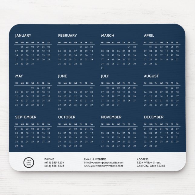 Logo-Swag für Blue Customizable 2024 Calendar Comp Mousepad (Vorne)