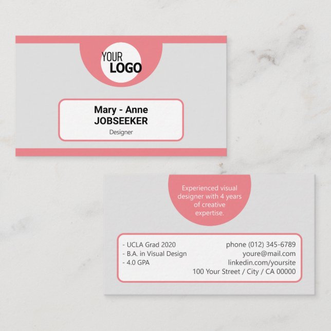 Logo Template Frame Classic Job Seeker Creative Visitenkarte (Vorne/Hinten)
