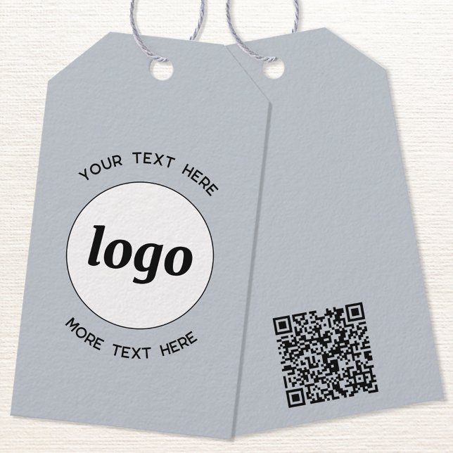 Logo Text QR Code Blauer Geschäftspreis oder Geschenkanhänger (Logo QR code and custom text professional business promotional product or price tag)