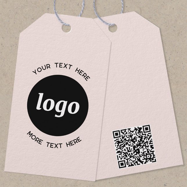 Logo Text QR Code Rosa Geschäftspreis oder Geschenkanhänger (Logo with QR code and custom text business promotional blush pink price or product tags)