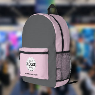 Logo & Text Upload Grau/Rosa Bedruckter Rucksack