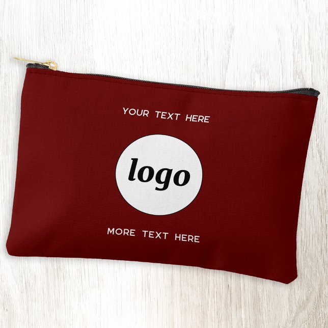 Logo-Text-Werbeaktion Branding Zubehörtasche (Simple logo with custom text business branding promotional burgundy red accessory zip pouch)
