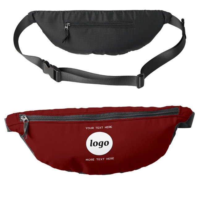 Logo Texte promotionnel Marque commerciale Bourgog (Simple logo with custom text business branding promotional burgundy red fanny pack)
