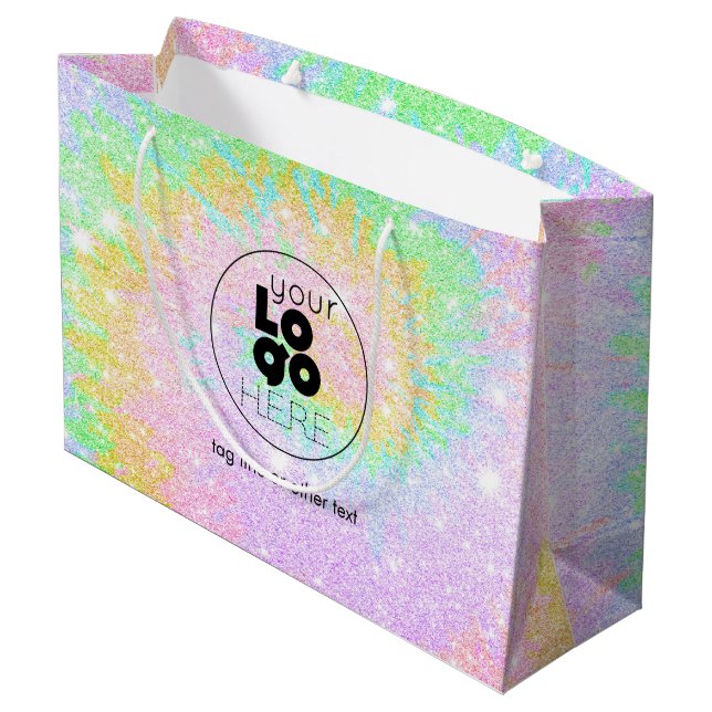 Logo-Tiedye Glitzer-Papiertasche Große Geschenktüte (Rückseite Schrägansicht)