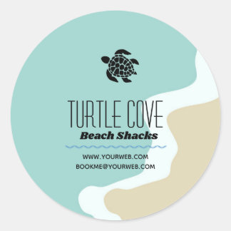 Logo Tortue à thème de la plage Étiquette ronde
