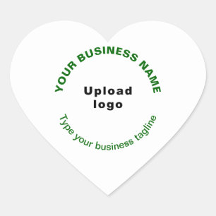 Logo und grüne Firmennamen und Tagline auf Herz-Aufkleber