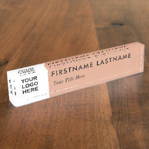Logo und Name Elegante Rose Gold Weiß Beruflich Namensplakette