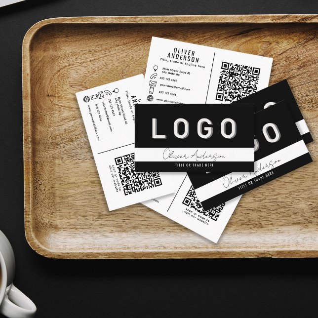 LOGO und QR Code Black Business Card Visitenkarte (Von Creator hochgeladen)