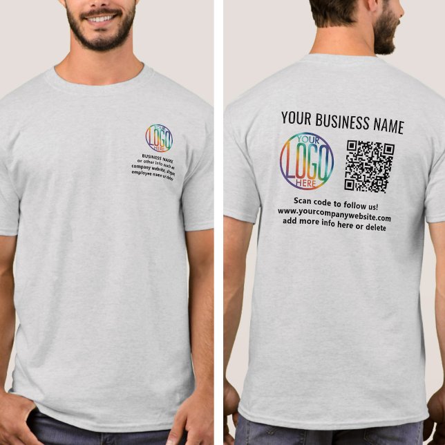 Logo und QR-Code des Unternehmens auf der Vorderse T-Shirt (Von Creator hochgeladen)