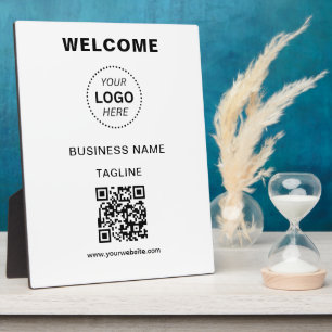 Logo und QR-Code für Firmennamen Willkommensplattf Fotoplatte