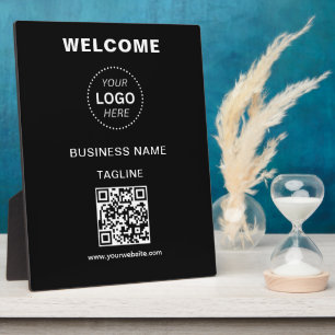 Logo und QR-Code für Firmennamen Willkommensplattf Fotoplatte