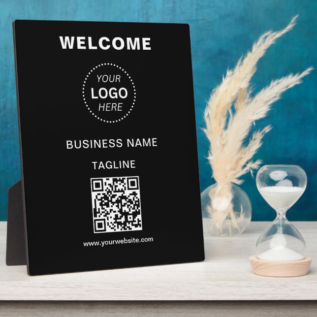 Logo und QR-Code für Firmennamen Willkommensplattf Fotoplatte (Seite)