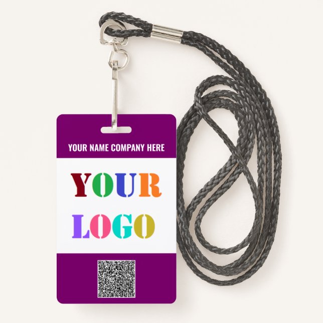 Logo und QR-Code Info Text-Vorlage Business-Abzeic Ausweis (Vorderseite mit Schlüsselband)