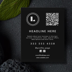 Logo und QR-Code schwarzes Minimalistisches Design Flyer