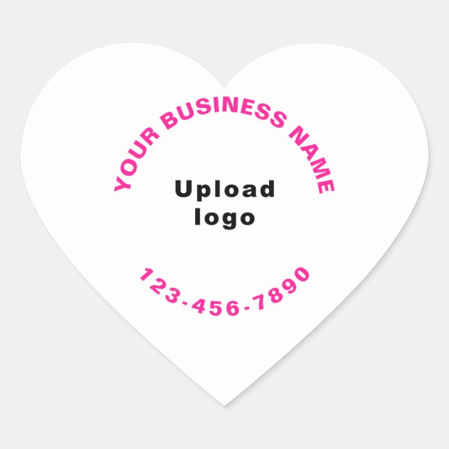 Logo und rosa Firmenname und Telefonnummer auf Herz-Aufkleber (Vorderseite)