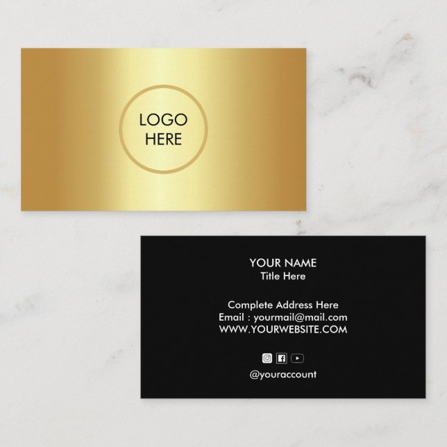 Logo und Text im Gold-Hintergrund anpassbar Visitenkarte (Vorne/Hinten)