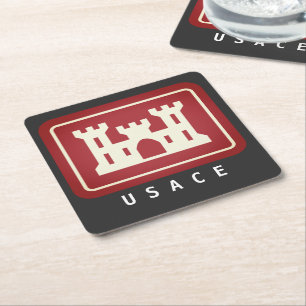 Logo und Text von USACE Rechteckiger Pappuntersetzer