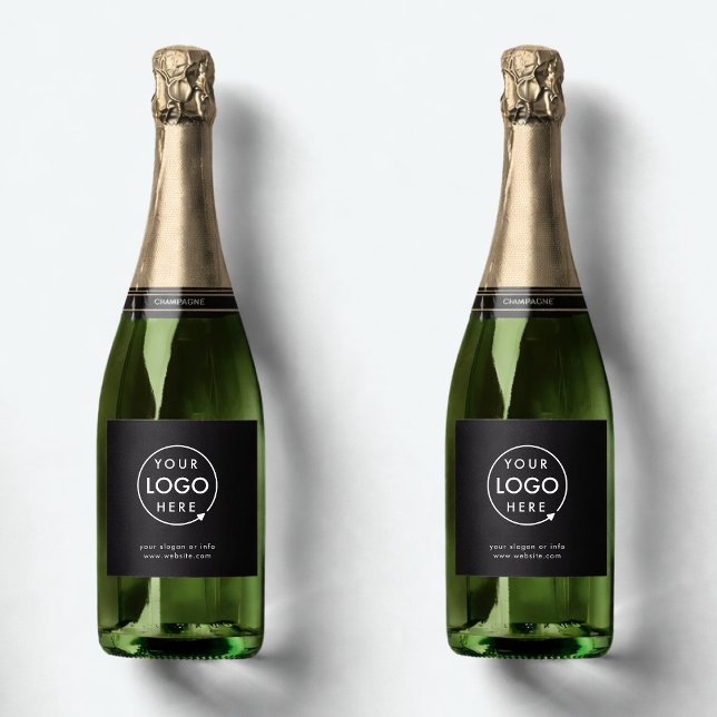 Logo | Unternehmen Minimalistisch (Sleek black company branded drink label wraps for small business events & corporate launch parties.)